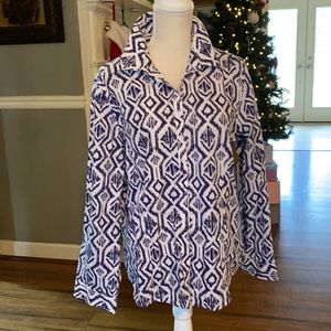 CLOSET CLEAN-OUT  Chico’s No-Iron Shirt, Geometric Indigo/White SZ 3, Like-New